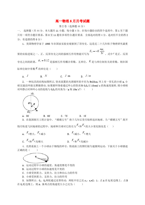 2015_2016学年高一物理6月月考试题