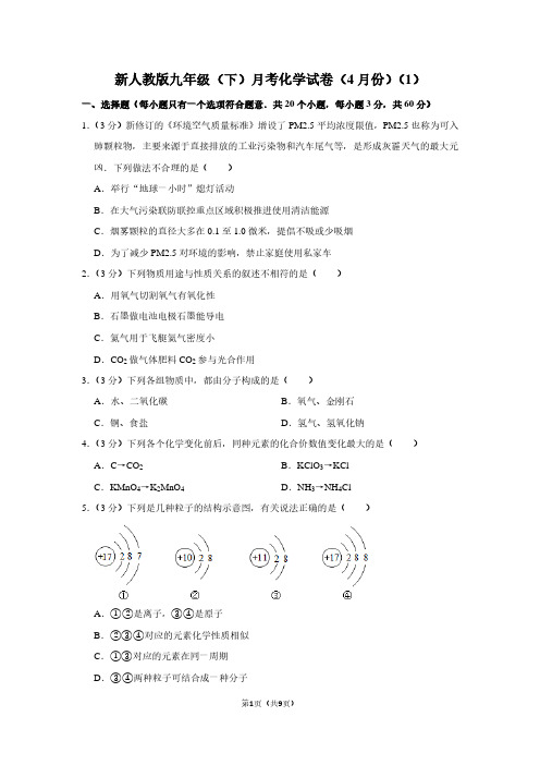 新人教版九年级(下)月考化学试卷(4月份)(1)