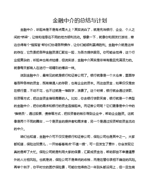 金融中介的总结与计划