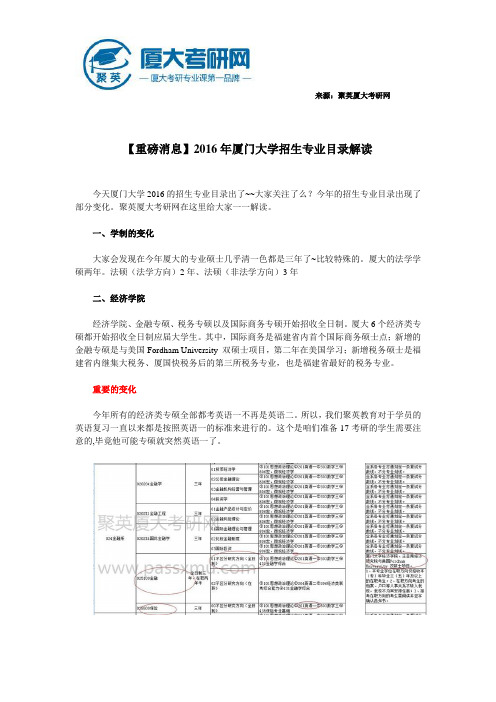 【重磅消息】2016年厦门大学招生专业目录解读