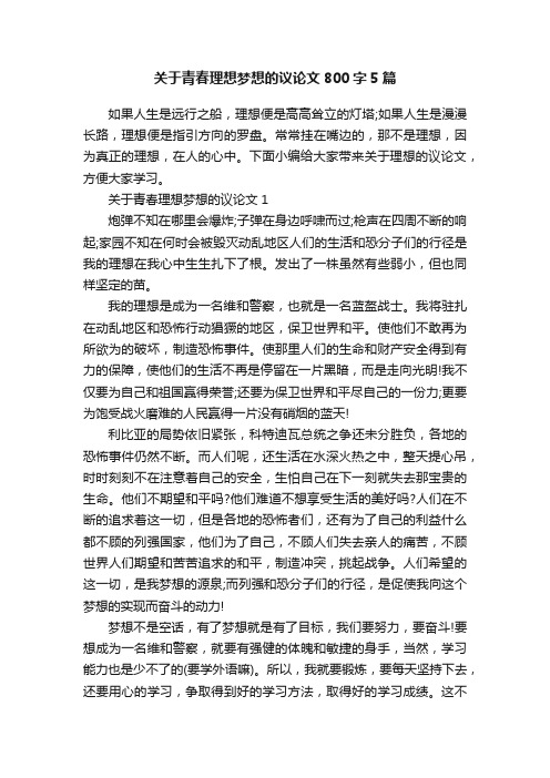 关于青春理想梦想的议论文800字5篇