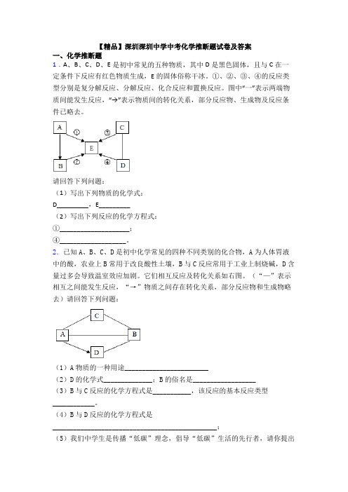 【精品】深圳深圳中学中考化学推断题试卷及答案