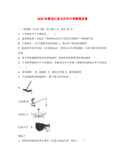 黑龙江省大庆市2020年中考物理真题试题(含解析)