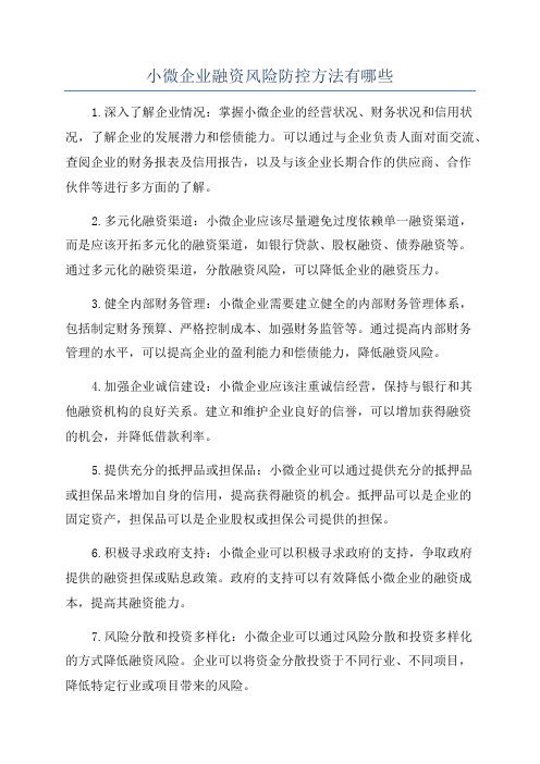 小微企业融资风险防控方法有哪些