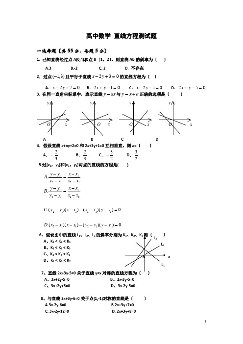 高中数学必修二--直线与方程及圆与方程测试题