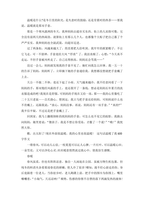 精选最新这句话温暖了我600字作文三篇