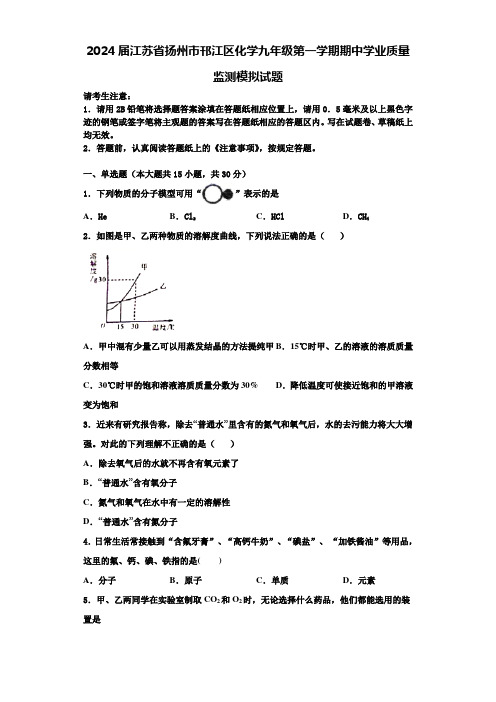 2024届江苏省扬州市邗江区化学九年级第一学期期中学业质量监测模拟试题含答案解析