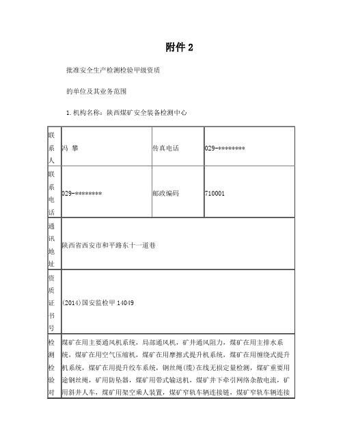 批准安全生产检测检验甲级资质的单位及其业务范围