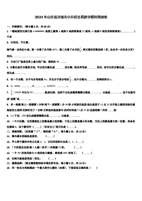 2024年山东省济南市小升初全真数学模拟预测卷含解析