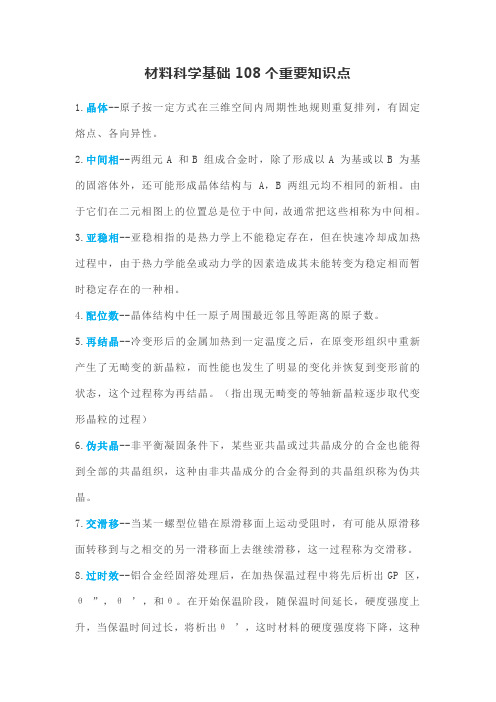 材料科学基础108个重要知识点