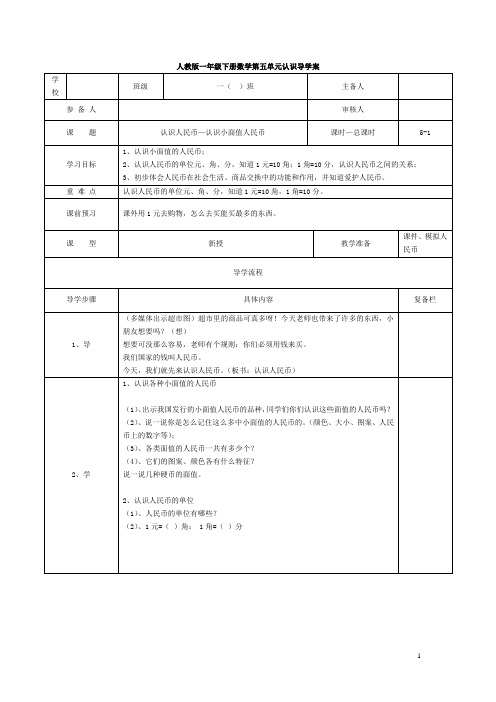 第1课时  认识人民币—认识小面值人民币