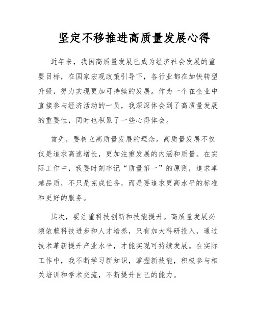 坚定不移推进高质量发展心得