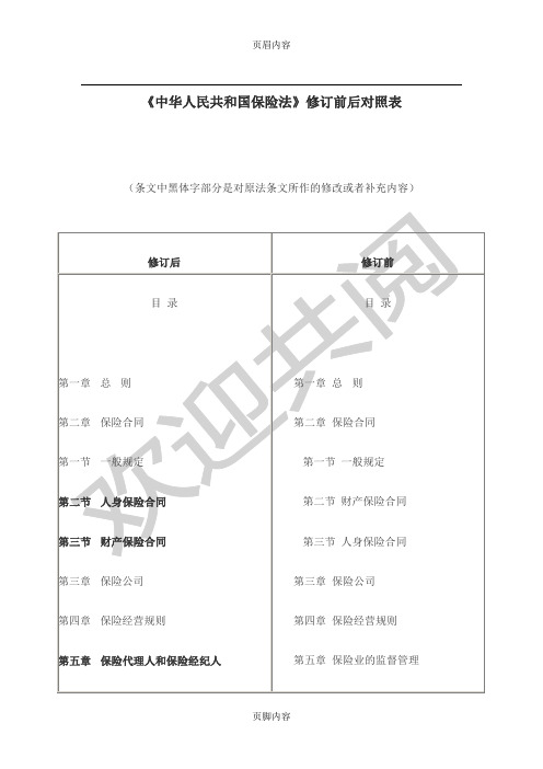中华人民共和国保险法(新旧对照表格模板)