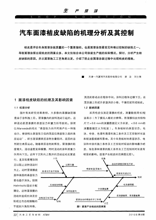 汽车面漆桔皮缺陷的机理分析及其控制