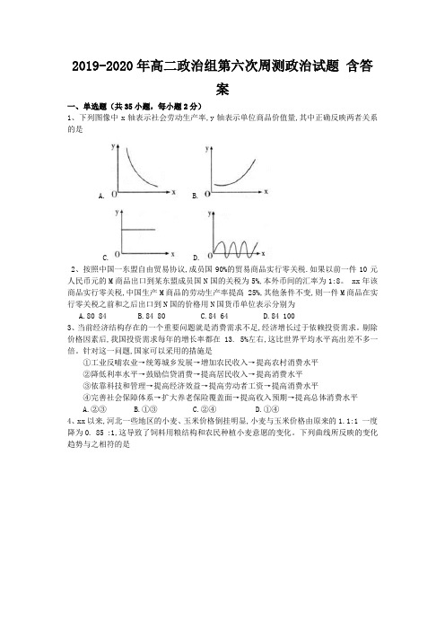 2019-2020年高二政治组第六次周测政治试题 含答案