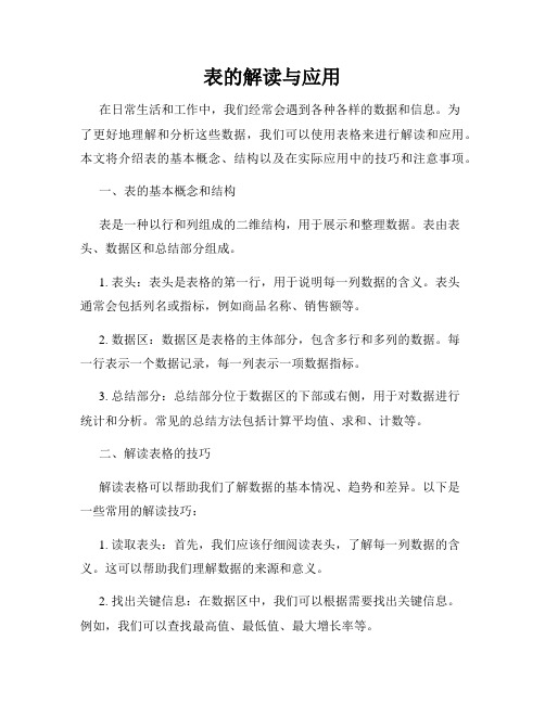 表的解读与应用