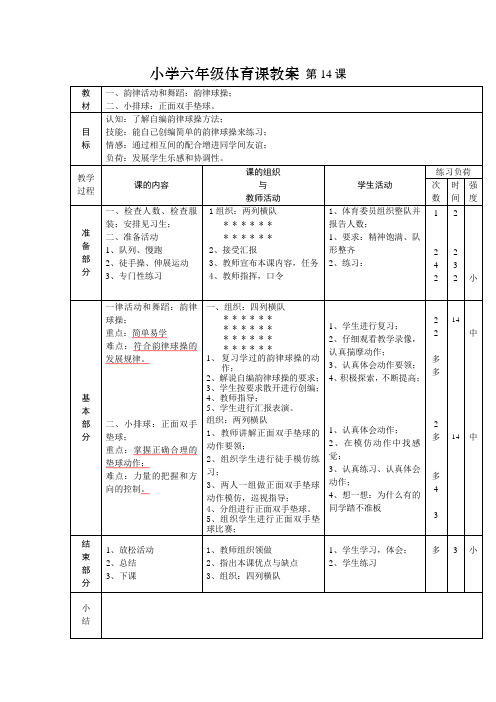 小学六年级体育课教案 第14课