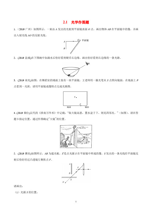 中考物理专题2.1 光学作图题(原卷版)