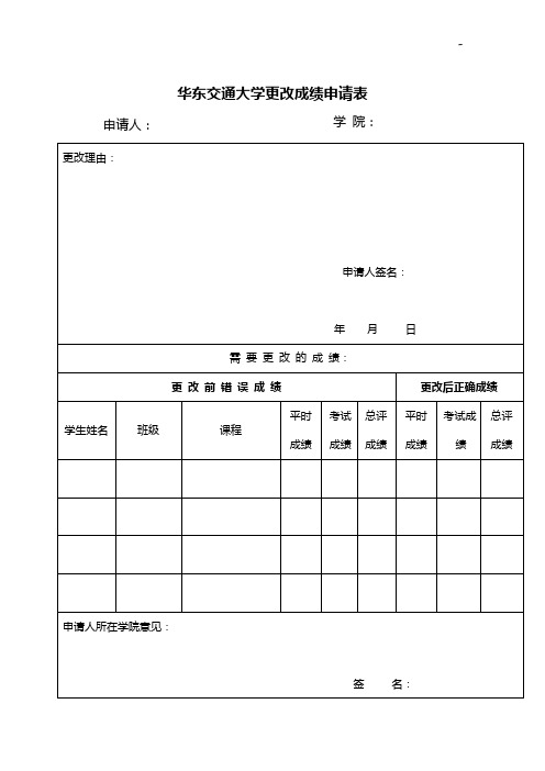 华东交通大学更改成绩申请表