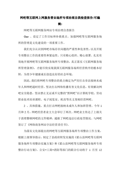 网吧等互联网上网服务营业场所专项治理自我检查报告(可编辑)_0.doc