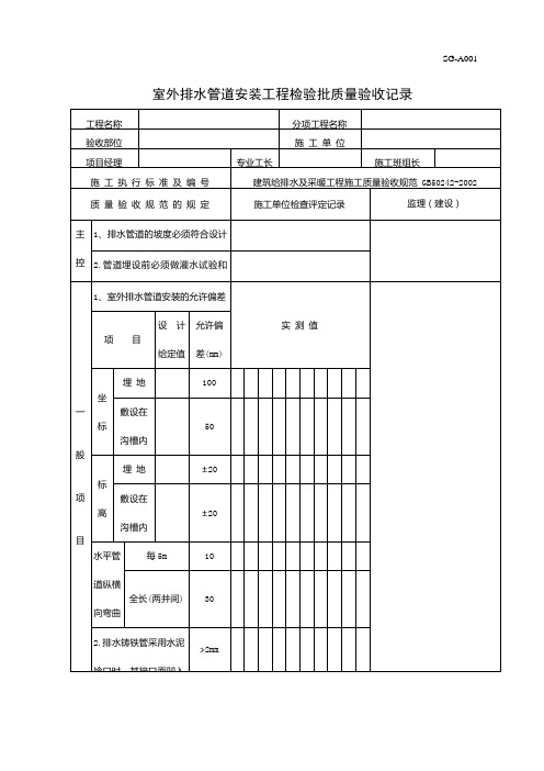 室外排水管道安装工程检验批质量验收记录