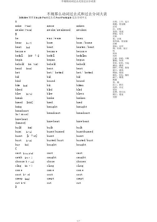 不规则动词过去式及过去分词表