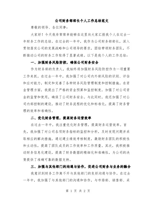 公司财务部部长个人工作总结范文