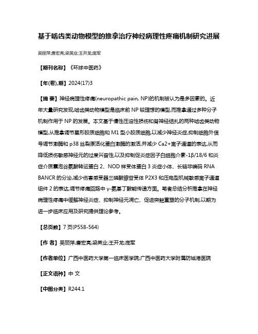 基于啮齿类动物模型的推拿治疗神经病理性疼痛机制研究进展