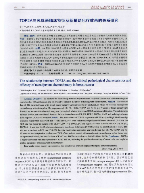 TOP2Α与乳腺癌临床特征及新辅助化疗效果的关系研究