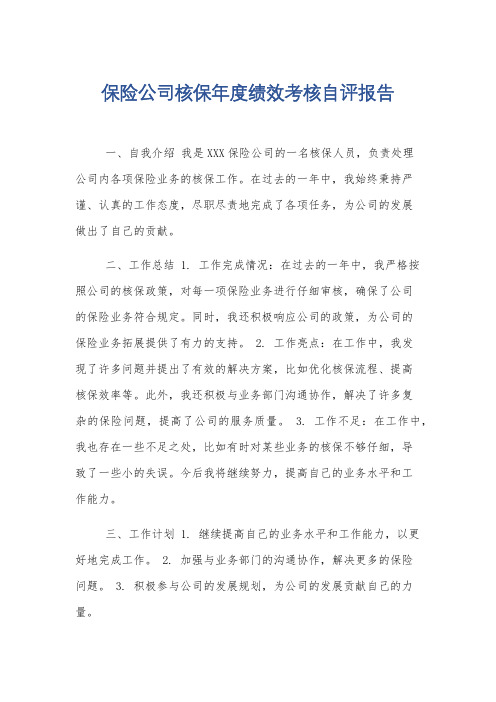 保险公司核保年度绩效考核自评报告