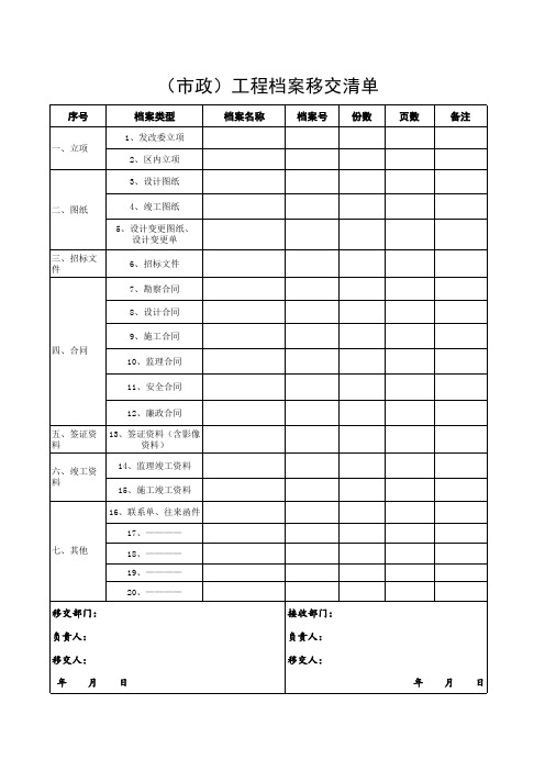 市政工程档案移交清单 -