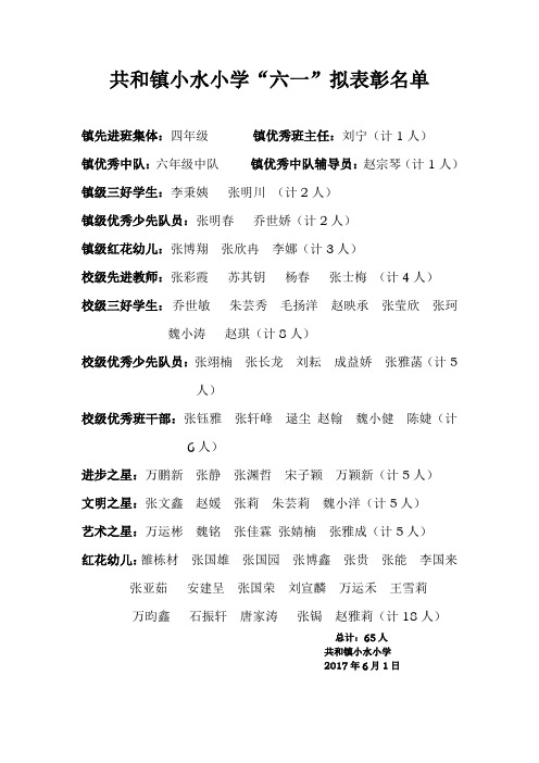 六一表彰名单