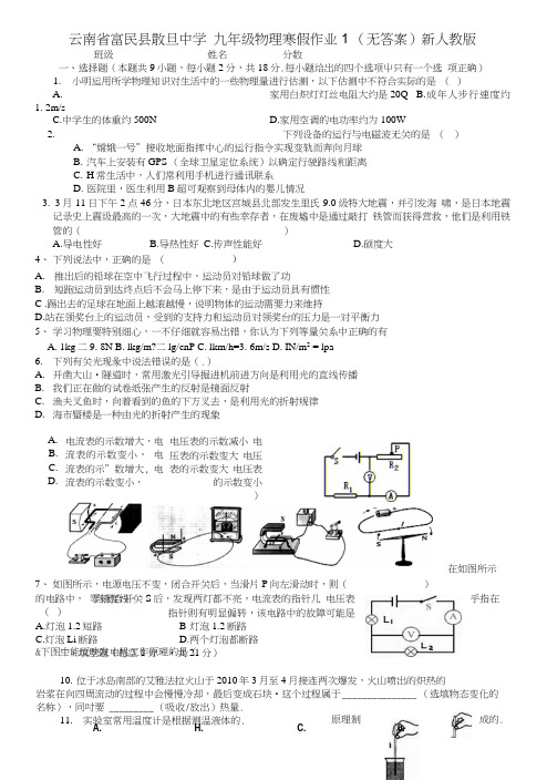 九年级物理寒假作业1(无答案)新人教版.doc