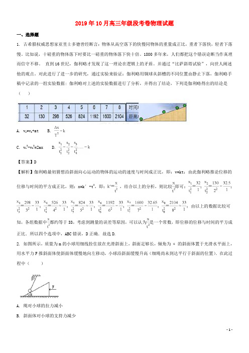 2020届高三物理10月段考卷(含解析)