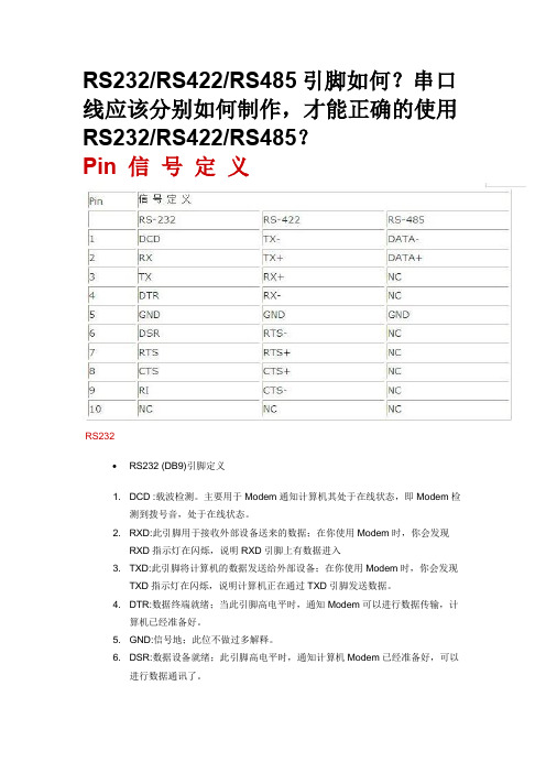 RS232、RS422、RS485针脚制作