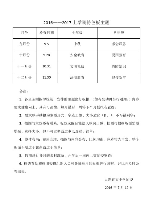 2016——2017上学期特色板主题