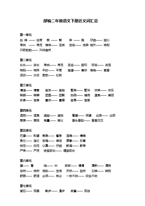 部编二年级语文下册近义词汇总