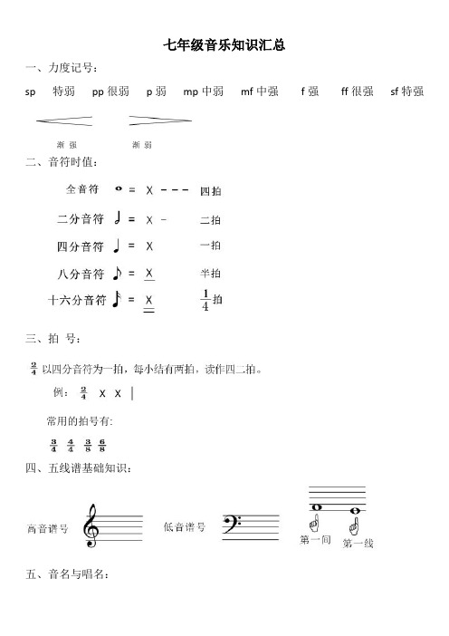 七年级上学期音乐知识汇总