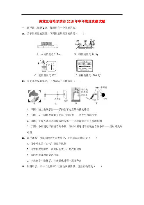 黑龙江省哈尔滨市中考物理真题试题(含扫描答案)