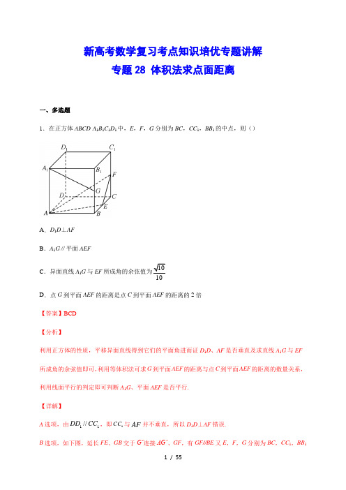 新高考数学复习考点知识培优专题讲解 28 体积法求点面距离(解析版)