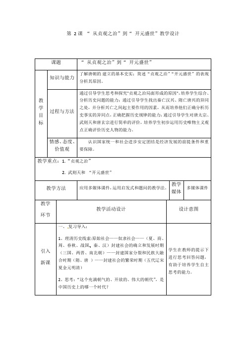 第2课 从“贞观之治”到“开元盛世”    教学设计