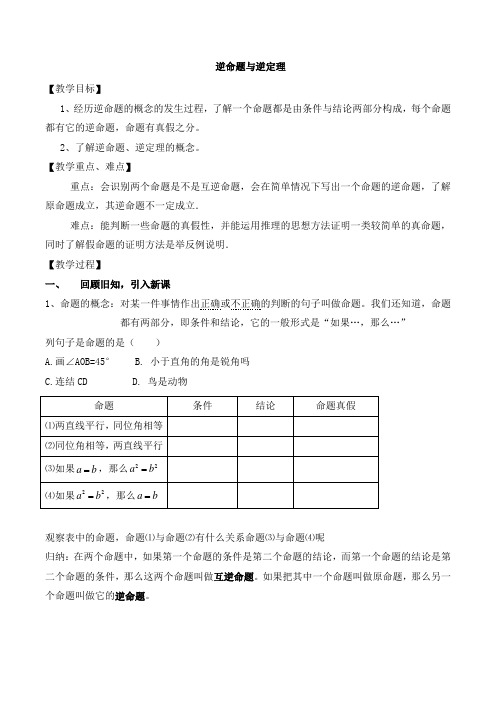 《逆命题与逆定理》精品教案