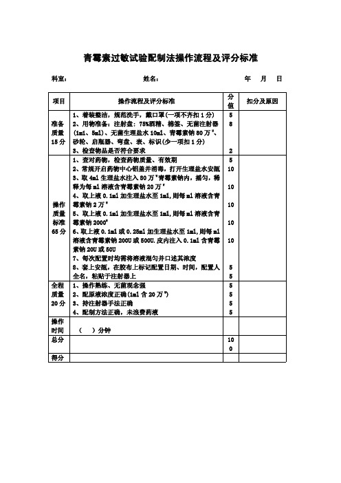 青霉素过敏试验配制法操作流程及评分标准