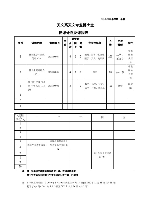 2010-2011学年第一学期