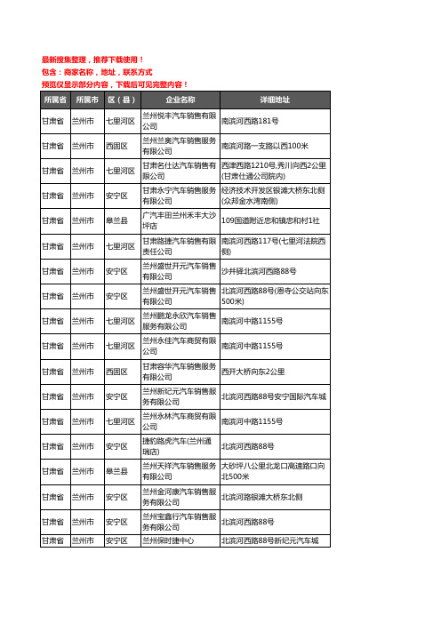 新版甘肃省兰州市4S店企业公司商家户名录单联系方式地址大全46家