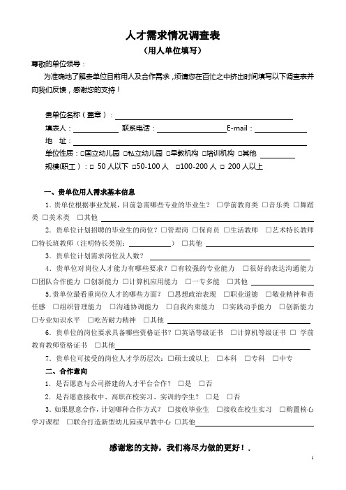 人才需求情况调查表