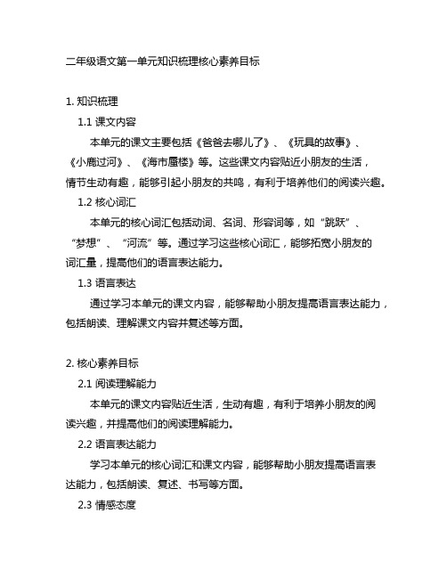 二年级语文第一单元知识梳理核心素养目标