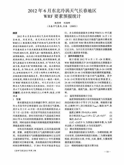 2012年6月东北冷涡天气长春地区WRF要素预报统计