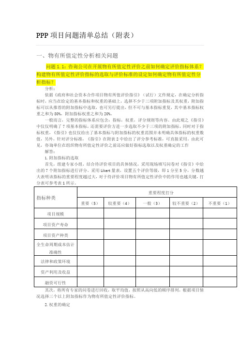 PPP项目问题清单总结(附表)