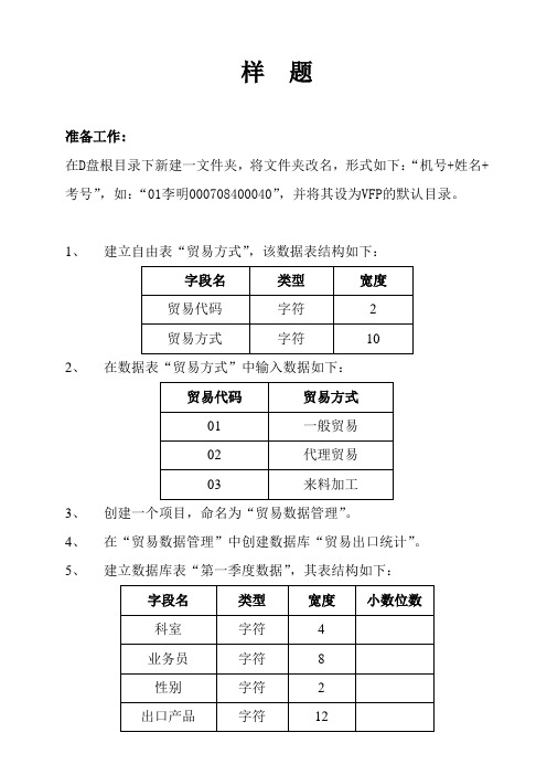 管理系统中计算机应用(实践)样题